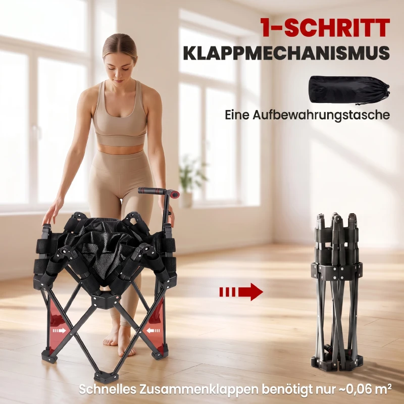 SPORTNOW Fitness-Trampolin mit verstellbarem T-Griff, faltbar, Tragetasche, 180 kg Belastbarkeit, Stahl, Kunststoff, Schwarz
