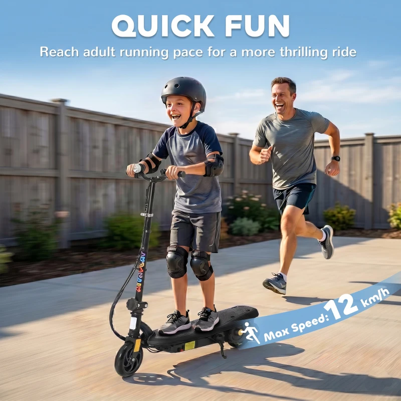 HOMCOM Foldable Electric Scooter, with LED Lights, for Ages 7-14 Years, Black
