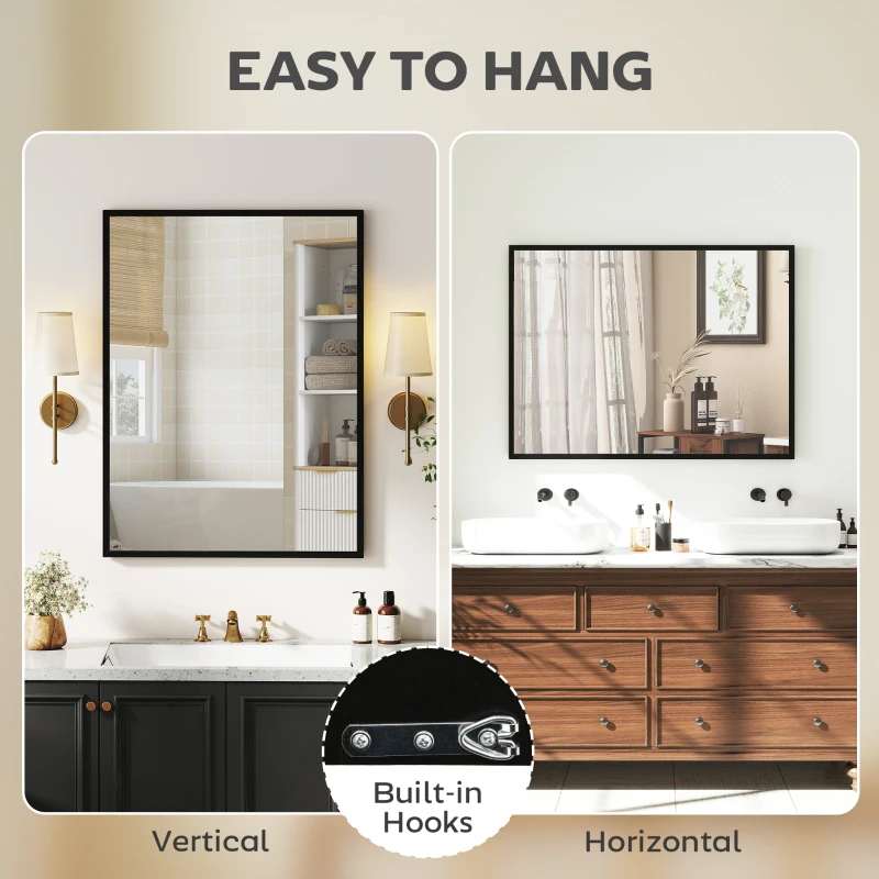 HOMCOM wandspiegel rechthoekig 76 x 101 cm, zwart houten frame, ideaal voor badkamer, woonkamer of slaapkamer