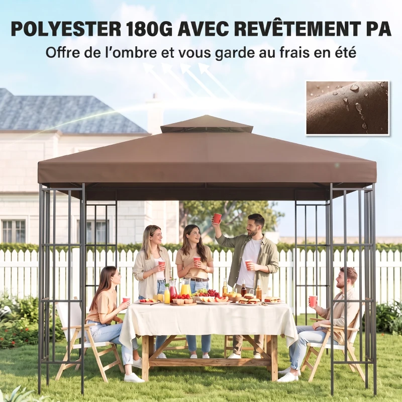 Outsunny Toit de Remplacement pour pavillon de Jardin Toile de Rechange pour pavillon tonnelle Tente 3 x 3 m Marron