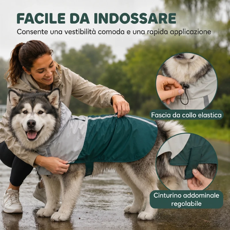 PawHut Impermeabile per Cani con Cappuccio, Foro per Guinzaglio e Strisce Riflettenti, per Cani di Taglia Gigante, Verde