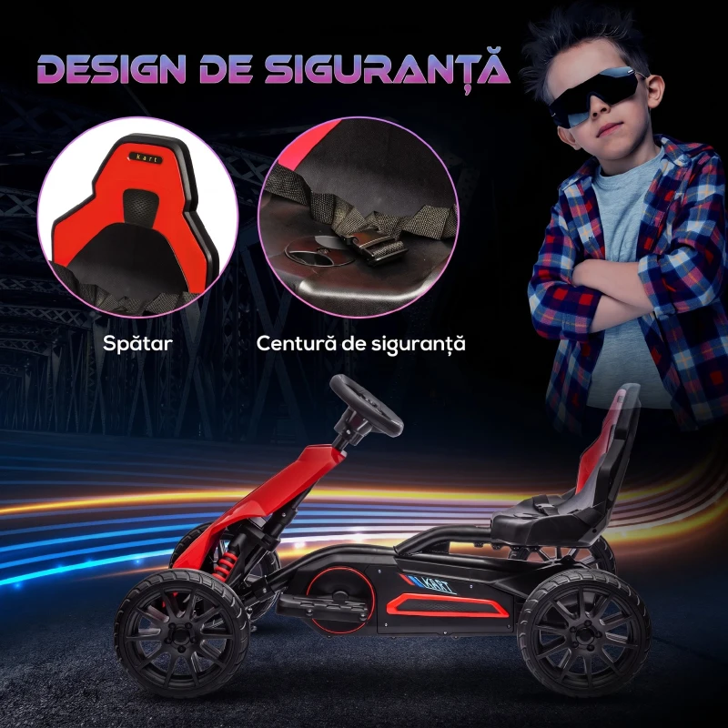 HOMCOM Go-Kart Electric pentru Copii 3-8 Ani, 3-5 km/h, Roșu