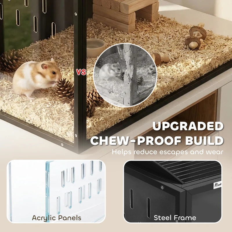 PawHut Hamster Cage Steel Chewproof with Openable Top, Deep Burrow for Dwarf Syrian Hamster, Gerbil, Rats, 105 x 51 x 53 cm