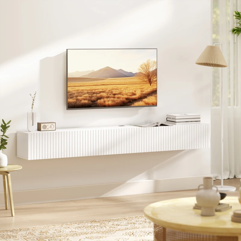 HOMCOM 80cm Floating TV Stand, Wall Mount TV Unit with Cable Management Hole, Fits up to 72" TV, White