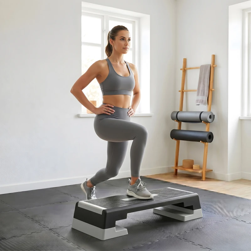 SPORTNOW Stepper ad Altezza Regolabile con Gradini Rimovibili e Fondo Antiscivolo, in ABS, 97x36x15/20/25 cm, Grigio
