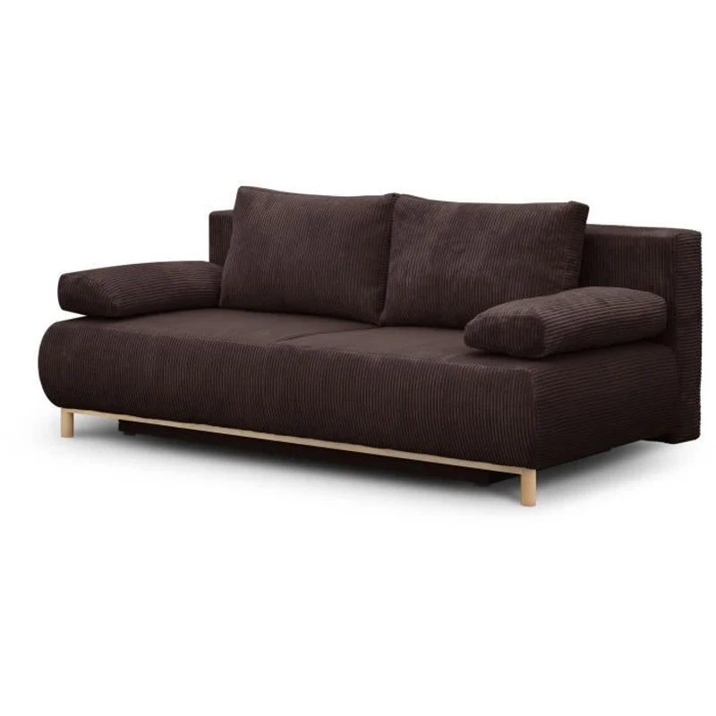 Canapé convertible - 3 places - MIKA - Velours côtelé marron foncé - Coffre de rangement - L 192 x H 84 x P 93 cm