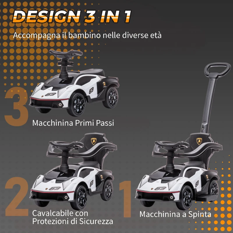 AIYAPLAY Macchinina per Bambini 2 in 1 con Maniglione e Barriera di Sicurezza, 86.5x40x89.5 cm, Bianco e Nero