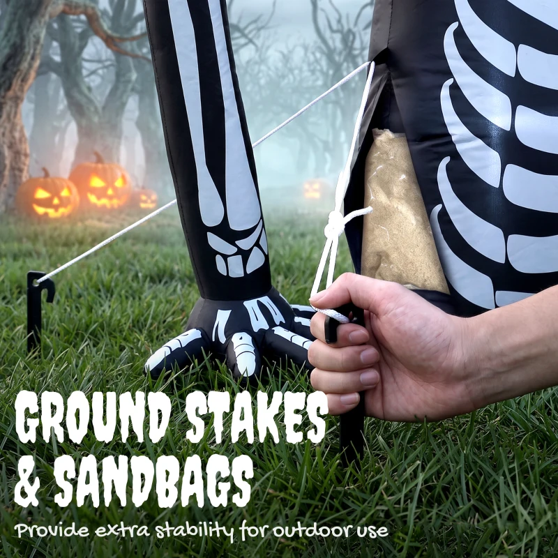 Outsunny Inflatable Ground Crawling Skeleton, Scary Halloween Decoration with Built-in LED Lights for Indoor Outdoor Decor