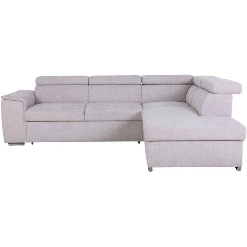 Canapé d'angle convertible réversible - 5 places - DAYTONA - Tissu texturé Beige - Coffre - 260 x 216 x 94 cm