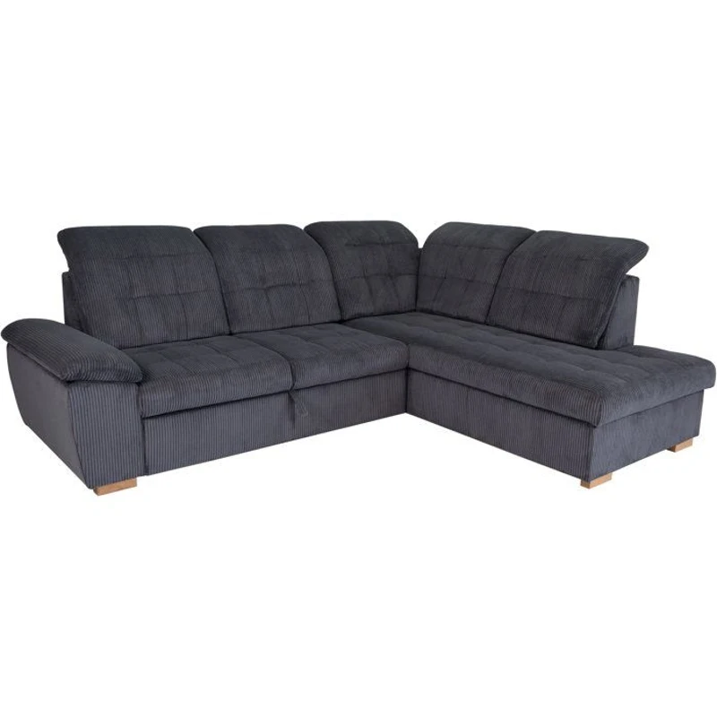 Canapé d'angle convertible - BUNNY - Velours côtelé Anthracite - Coffre - 261 x 212 x 104 cm