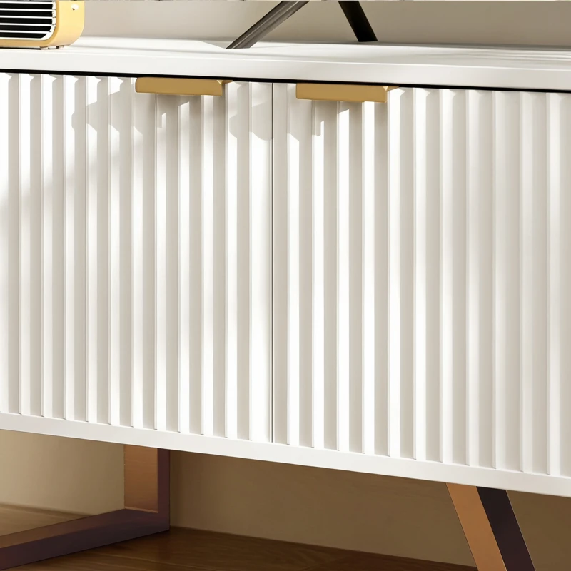 HOMCOM Meuble TV banc TV pour téléviseur jusqu'à 70 pouces - placard à 2 portes cannelées, compartiment ouvert et passe-câbles