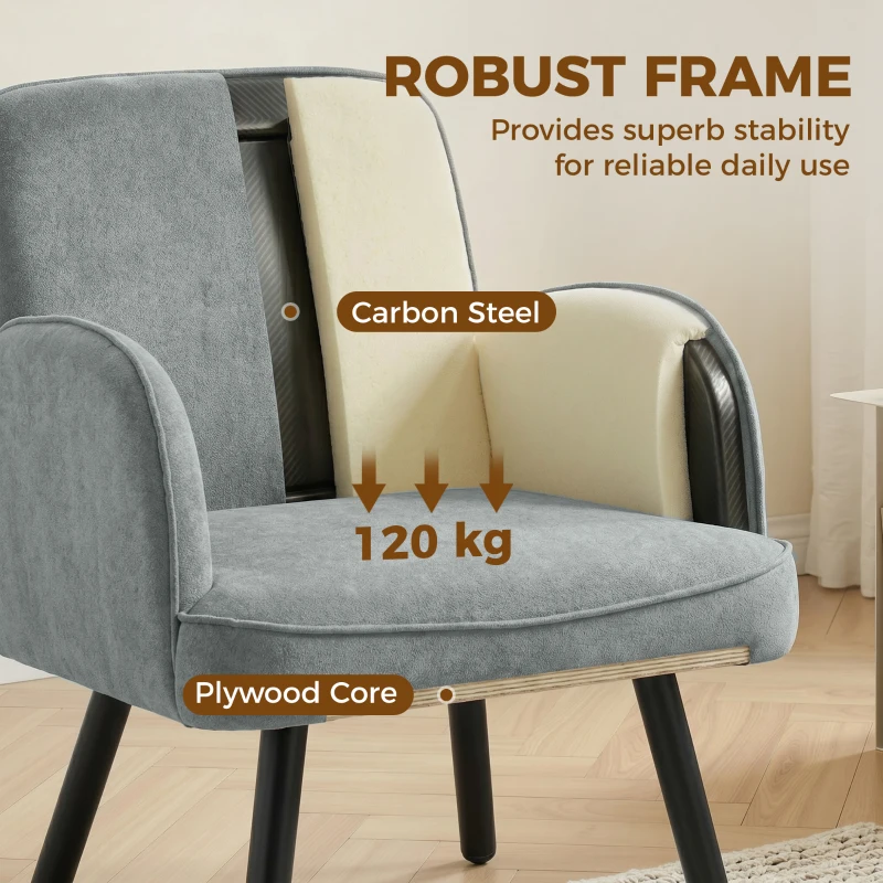 HOMCOM Lounge Chair Velvet Upholstered Armchair with Spring Cushion for Living Room Bedroom Grey