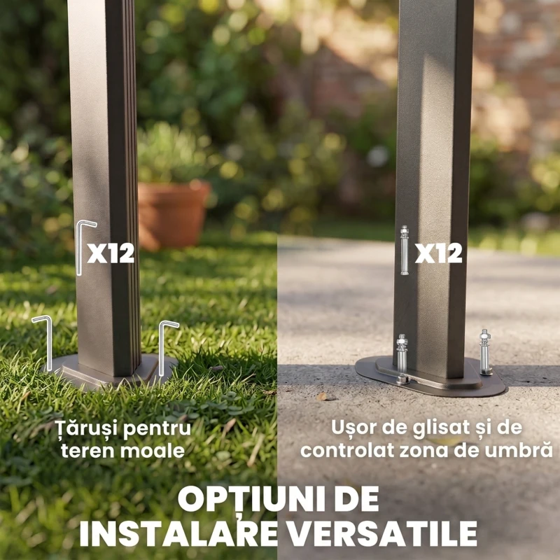 Outsunny Gazebo Pergolă Retractabilă 3x3 m cu Tendă Rulantă și Orificii de Drenaj, din Oțel și Poliester Gri Închis