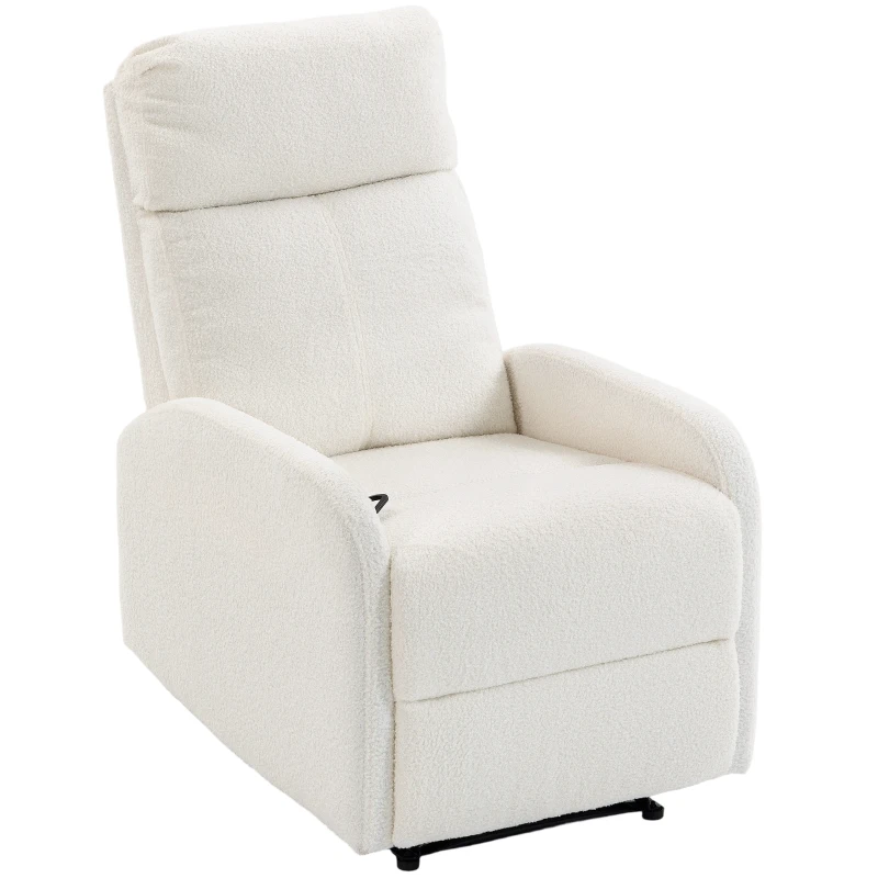HOMCOM Fauteuil Relax Inclinable, Fauteuil de Relaxation en Peluche Teddy, Assise à Ressorts, Accoudoirs Rembourrés, Crème