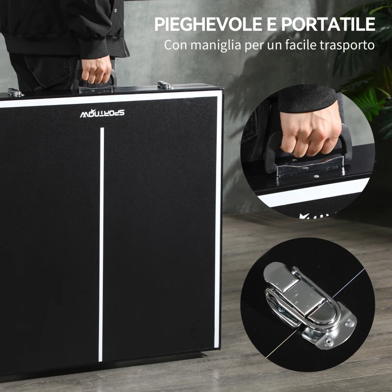 SPORTNOW Mini Tavolo Ping Pong Pieghevole con Rete da Gioco e Maniglia da Trasporto, Tavolo da Ping Pong in Alluminio e MDF
