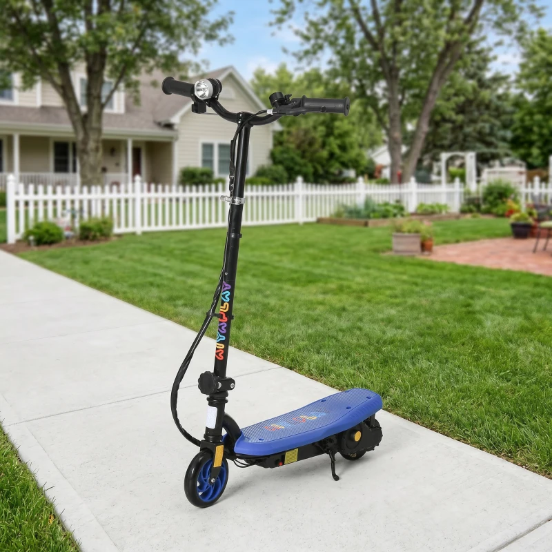 HOMCOM Foldable Electric Scooter, with LED Lights, for Ages 7-14 Years, Blue