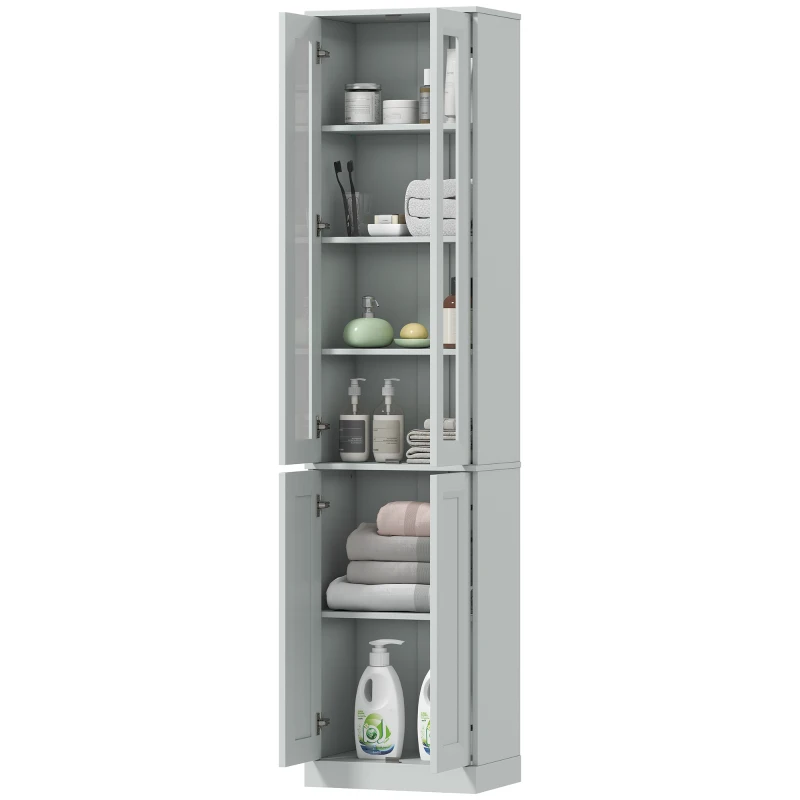 HOMCOM Tall Bathroom Storage Cabinet, 6-Tier Slim Bathroom Cabinet with Adjustable Shelf, 4 Soft-Close Doors, Dusty Blue