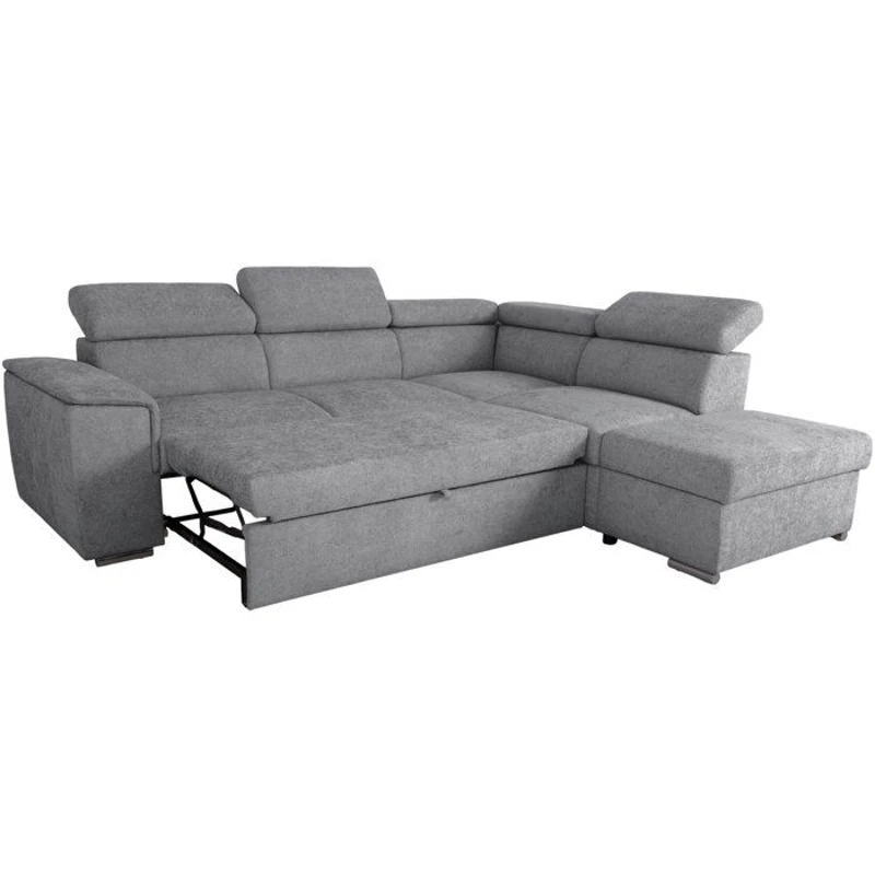 Canapé d'angle convertible réversible - 5 places - DAYTONA - Tissu texturé gris perle - Coffre - 260 x 216 x 94 cm