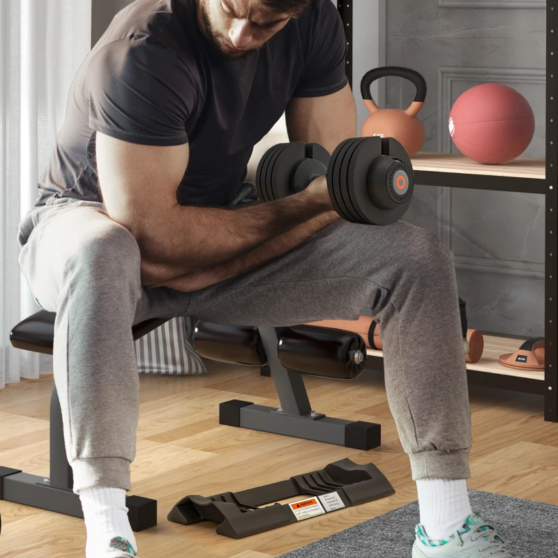 SPORTNOW Kit Greutăți Ajustabile cu Suport pentru Ganteră și Mânere Antialunecare, din Oțel și ABS, 33x16x16 cm, Negru