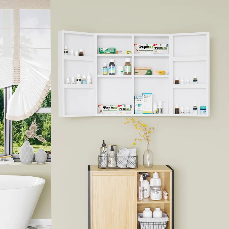 kleankin Armadietto Medicinali a 6 Ripiani con Serratura e 2 Chiavi, in Acciaio, 55x18x60 cm, Bianco