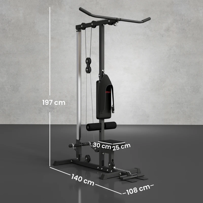 SPORTNOW Spiertrainingsstation met katrol, borsttrek - lat-pulldownmachine - halterbank voor spieropbouw