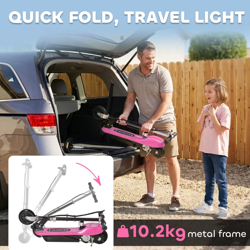 HOMCOM Foldable Powered Scooter with Adjustable Handle, Brake, Pink