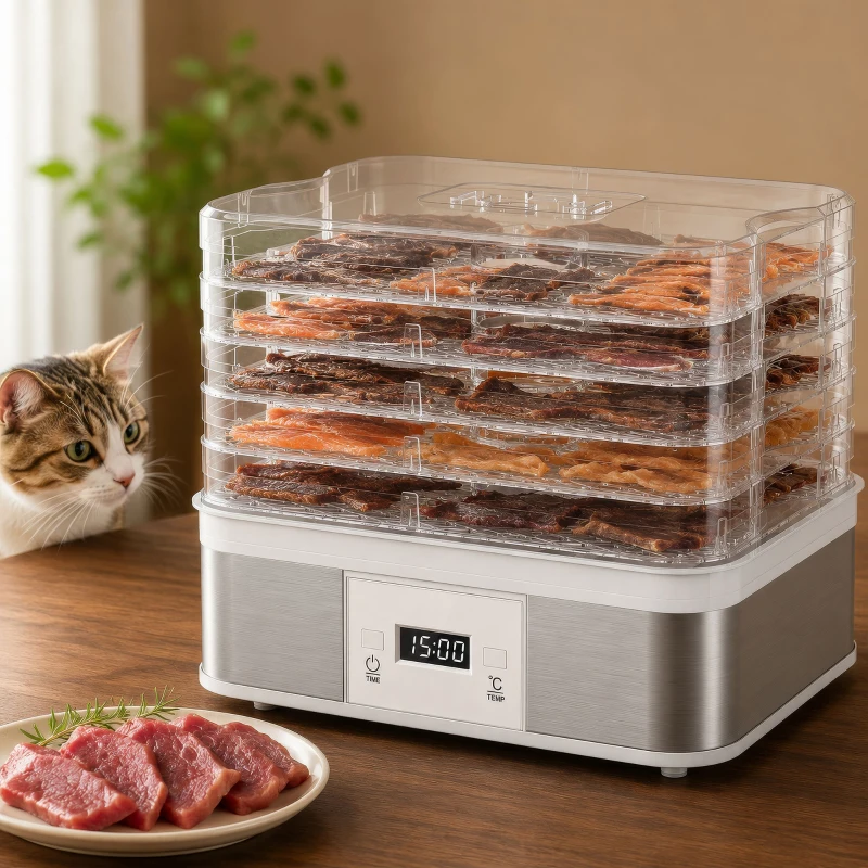 HOMCOM 5 Tier Food Dehydrator, 245W Stainless Steel Food Dryer Machine with Adjustable Temperature, Timer and LCD Display for Drying Fruit, Meat, Vegetable, Jerky and Pet Treat, White