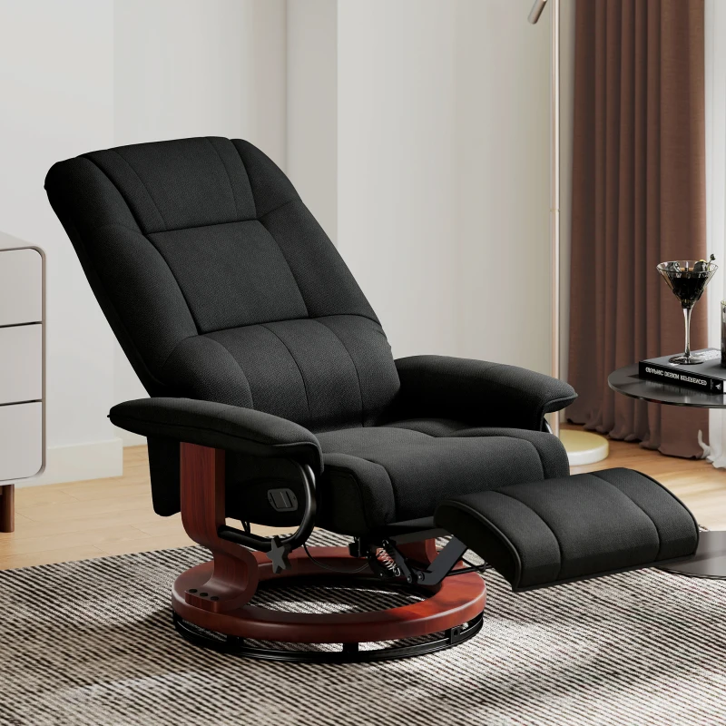 HOMCOM Reclining Swivel Chair, with Footrest - Black