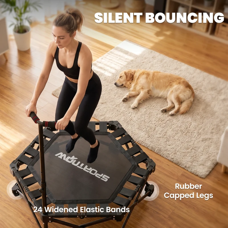 SPORTNOW 42" Foldable Mini Trampoline, One-Step Fold & Open, Rebounder Trampoline with 3-Level Adjustable Handle for Adults