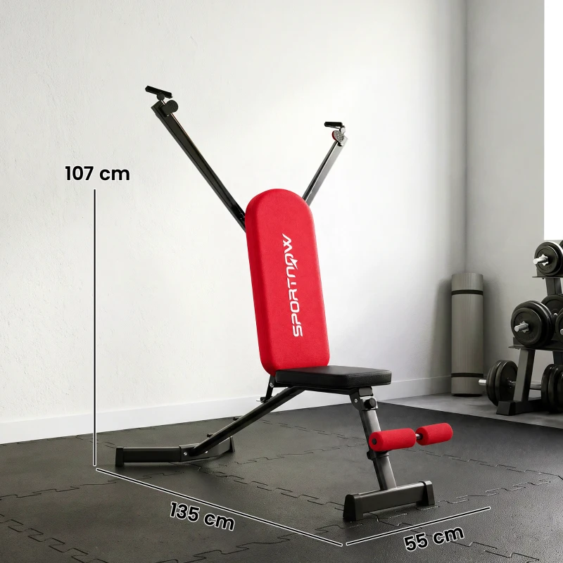 SPORTNOW Banco de Pesas Plegable con Bandas de Resistencia Respaldo Ajustable Plano/Inclinación/Declive Extensión de Piernas