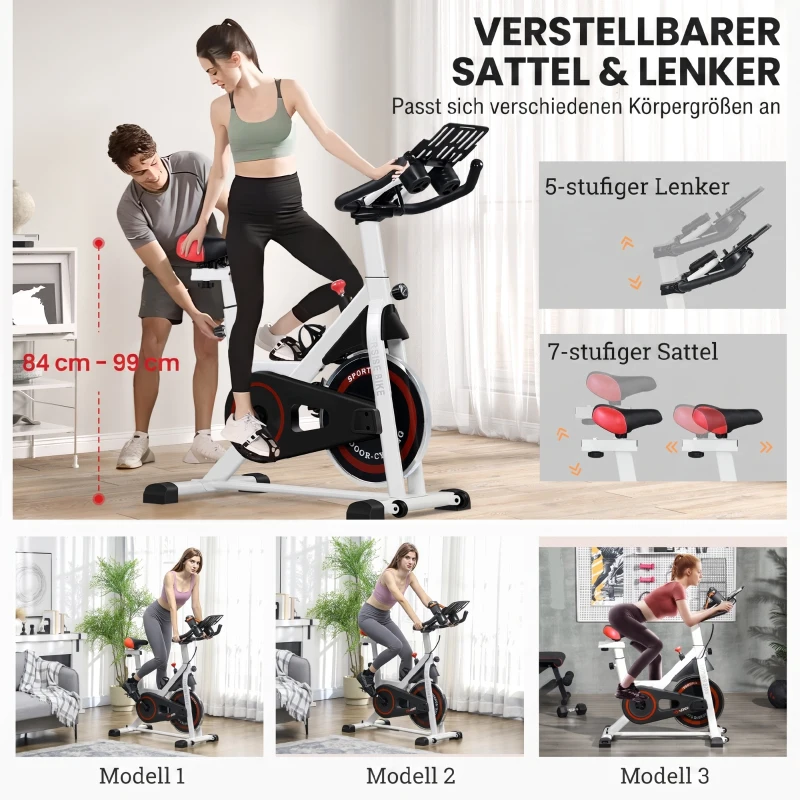 HOMCOM Heimtrainer, einstellbarer Widerstand, bis 120kg, Stahl, L103xB53xH100-114cm, Weiß/Schwarz(m-7)