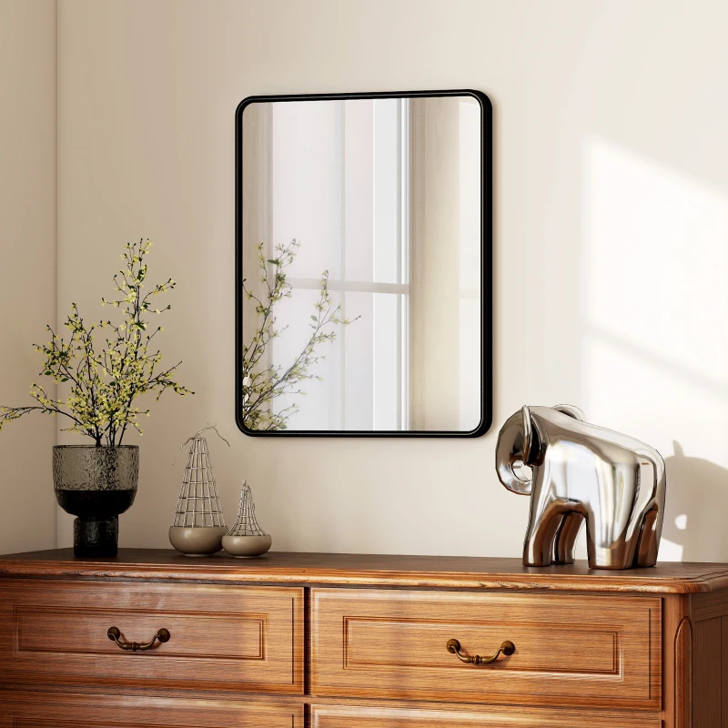 HOMCOM Rectangular Wall Mirror with HD Glass - Black