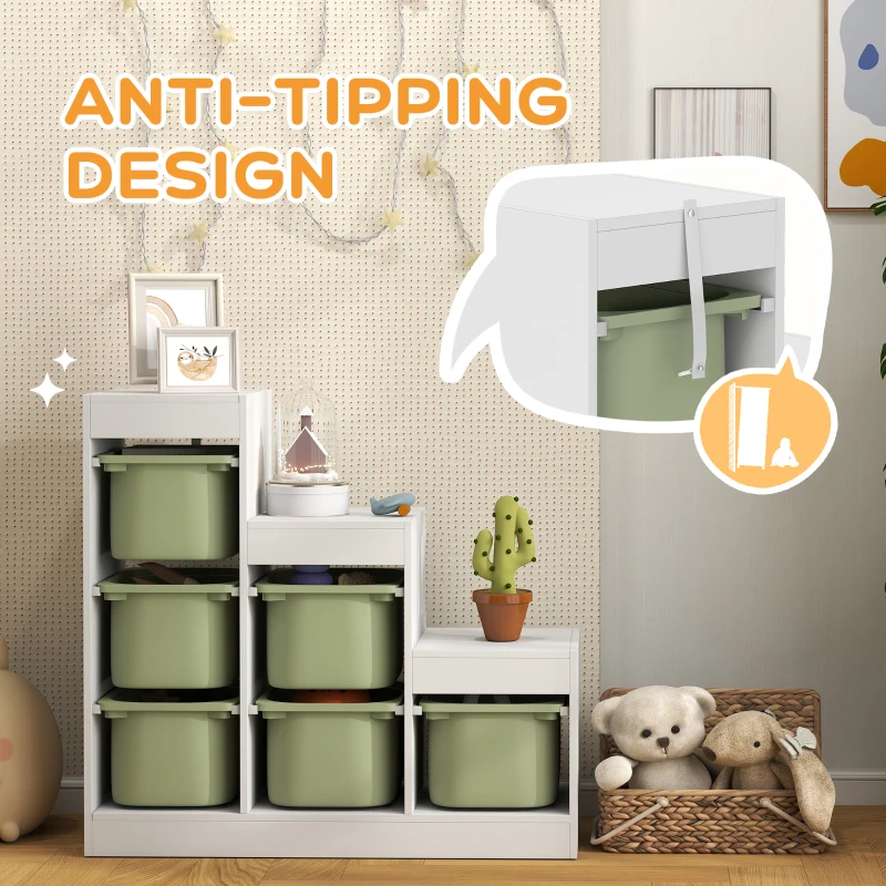 AIYAPLAY Toy Storage Organiser, Three-Layer Kids Toy Storage Units, with Removable Bins, for Ages 3-8 Years, Green