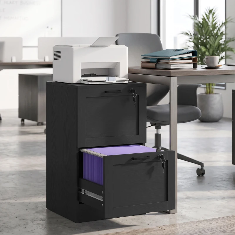 HOMCOM 2-Drawer Filing Cabinet with Lock - Black