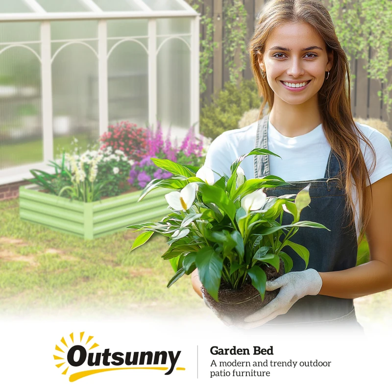 Outsunny Metal Raised Garden Bed Planter Box Outdoor Planters for Growing Flowers, Herbs, Green, Light Green