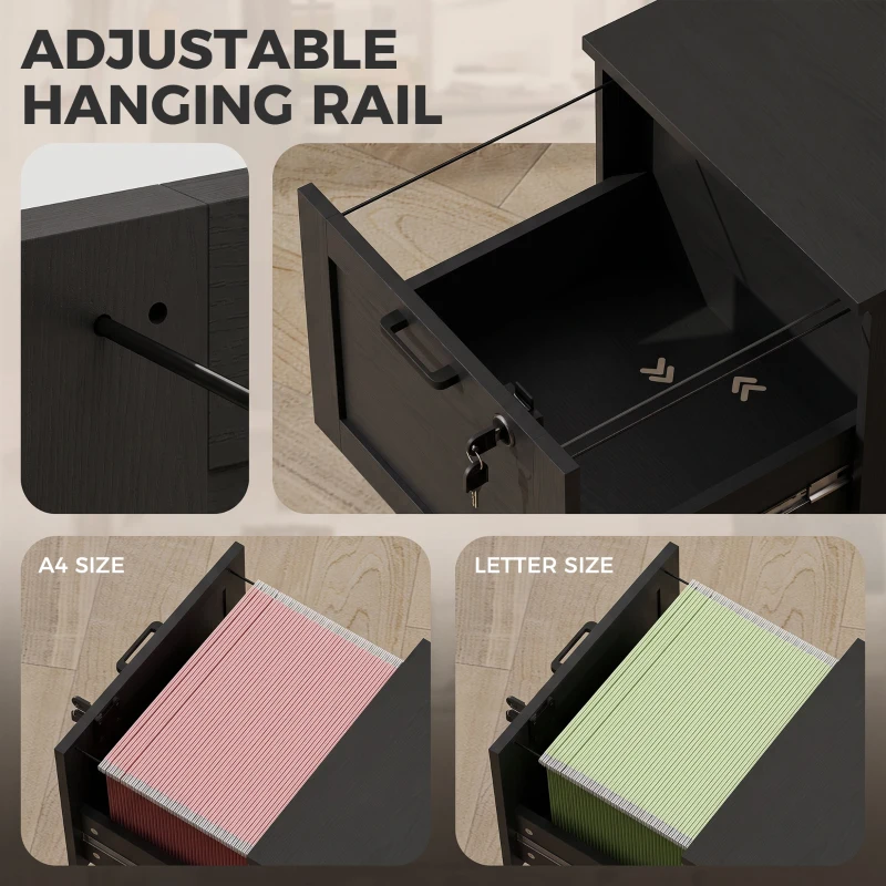 HOMCOM 2-Drawer Filing Cabinet with Lock - Black