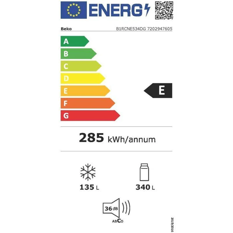 Réfrigérateur combiné - BEKO - B1RCNE534DG -Grande capacité 475 L - Ventilé - Distributeur d'eau - Classe E - 187x70,9x59x7 - Grey