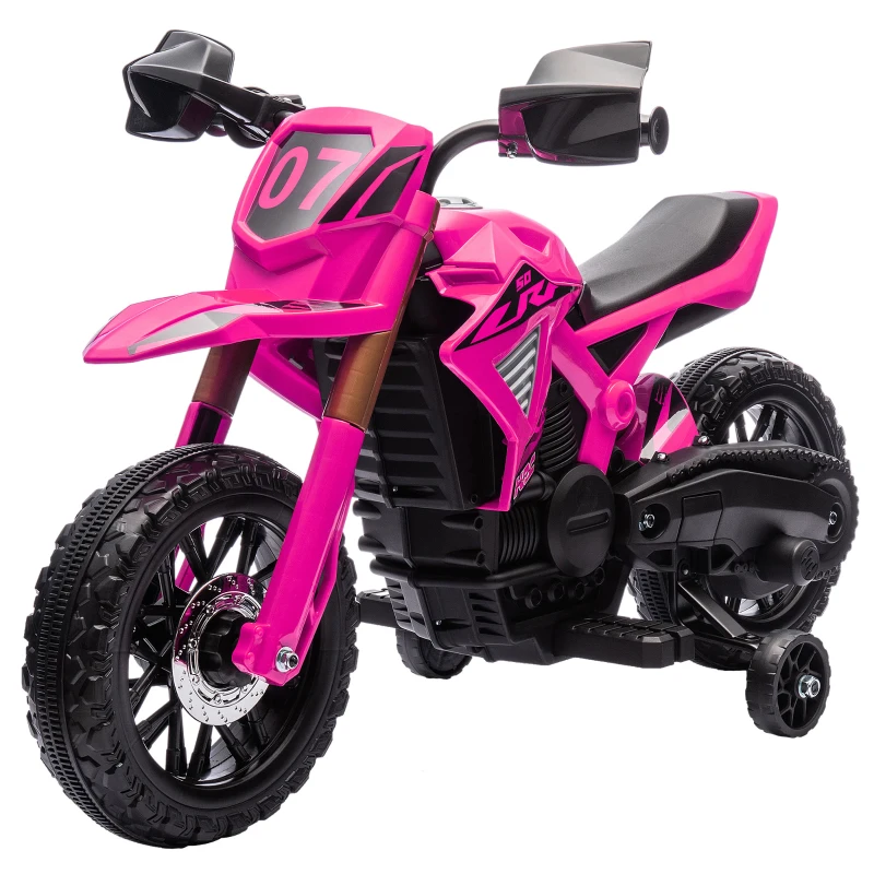 AIYAPLAY Moto Elettrica per Bambini 3-8 Anni con 12V Doppi Motori, Rotelle e Clacson, 3 km/h, Capacità 30kg, Rosa