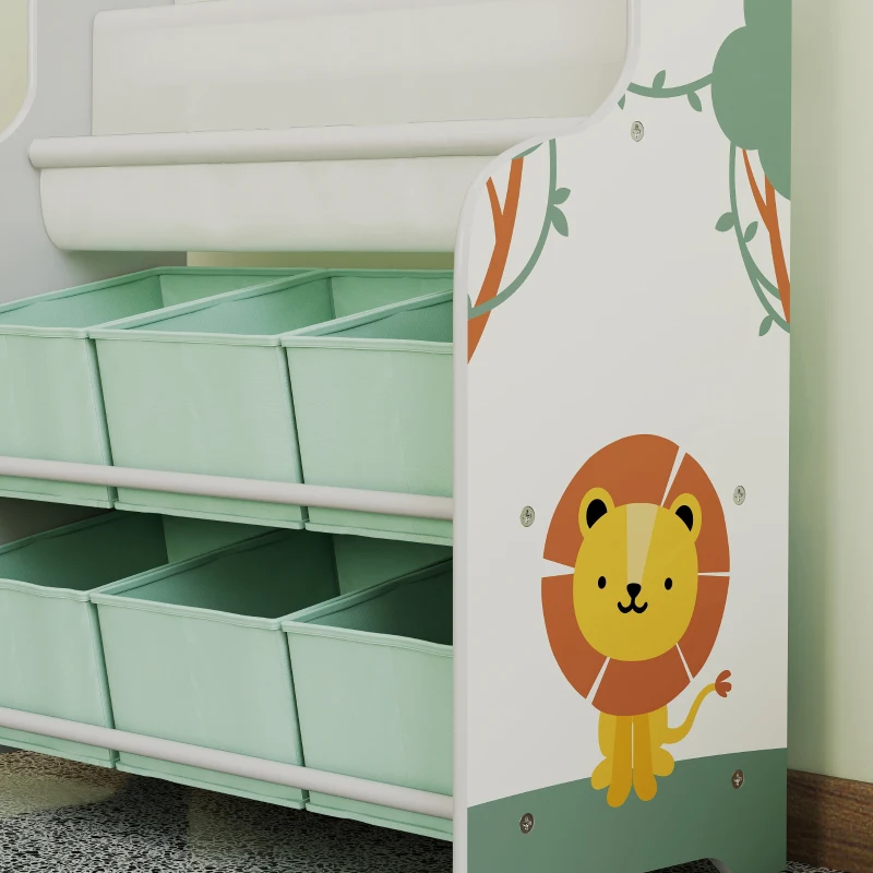 AIYAPLAY Estantería Infantil para Juguetes con 6 Cajas Extraíbles de Tela no Tejida y 2 Estantes para Guardería 63x30x71 cm Verde