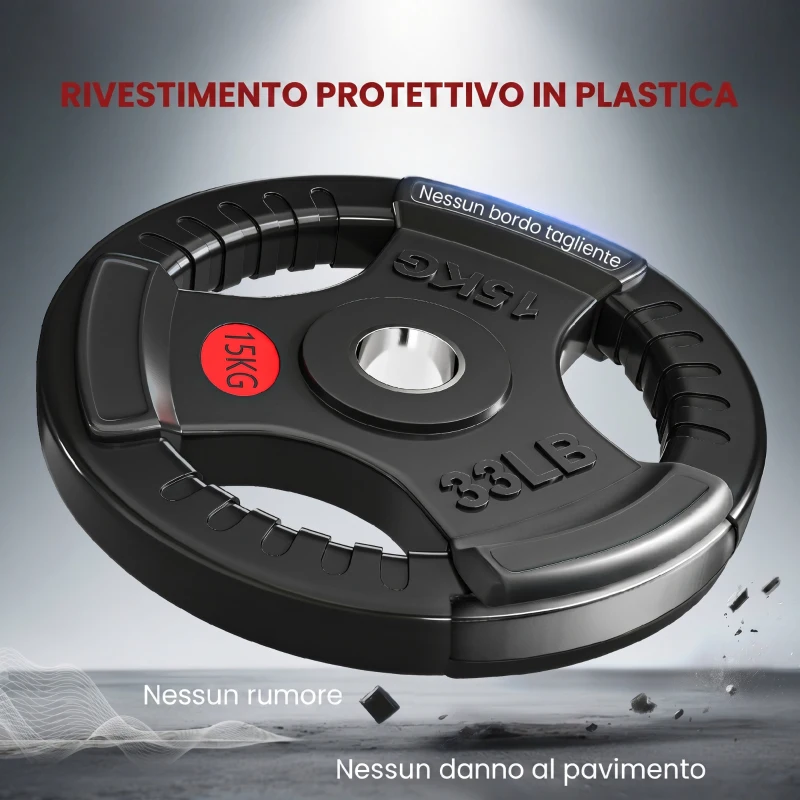 SPORTNOW Set di Dischi Pesi 2x15 kg con Foro da 5 cm e 3 Impugnature, Acciaio con Rivestimento in Plastica, Nero