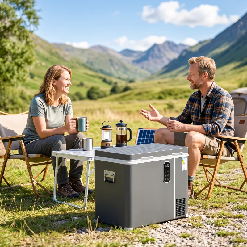 Outsunny 55L Compressor Car Fridge Freezer, Dual Zone Camping Refrigerator with App Control, Grey