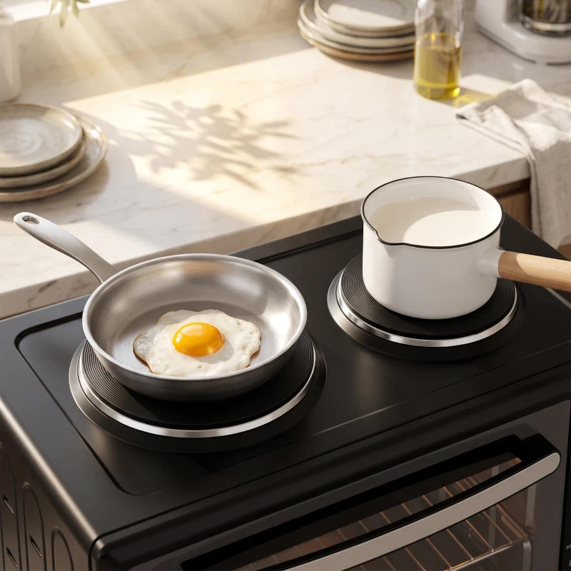 HOMCOM 36L Mini Oven with Dual Hot Plates, Electric Countertop Cooker with Convection, 90–230°C Adjustable Temperature