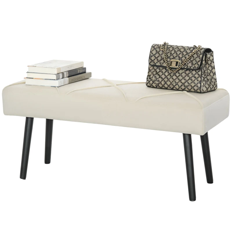 HOMCOM Upholstered Hallway Bench, End of Bed Bench with X-Shape Design and Steel Legs, Cream