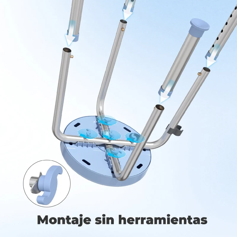 HOMCOM Taburete de Ducha Giratorio 360° Taburete Ducha con Marco de Aluminio y Altura Regulable en 5 Niveles Azul Claro