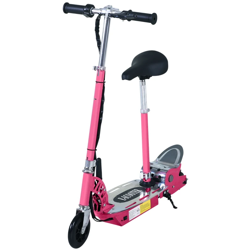 HOMCOM Foldable Powered Scooter with Adjustable Handle, Brake, Pink