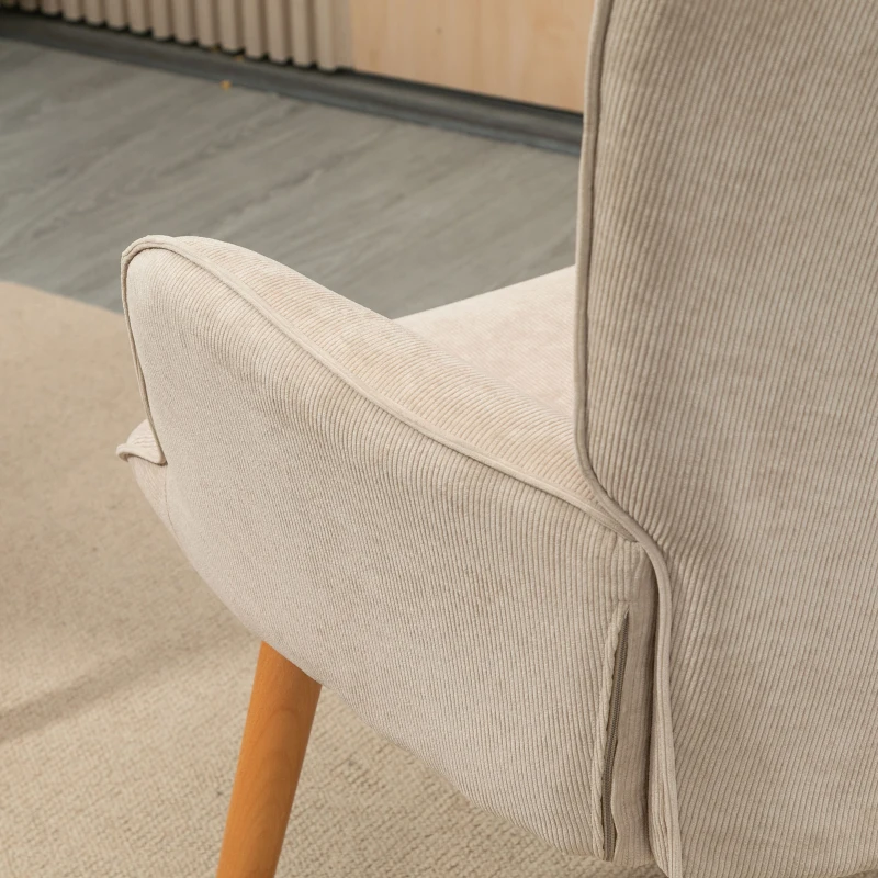 HOMCOM Fauteuil avec repose pied, dossier haut, pieds en bois et tissu aspect velours côtelé, pour salon chambre à coucher beige(m-10)