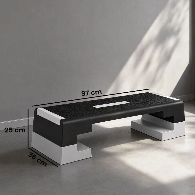 SPORTNOW Stepper ad Altezza Regolabile con Gradini Rimovibili e Fondo Antiscivolo, in ABS, 97x36x15/20/25 cm, Grigio