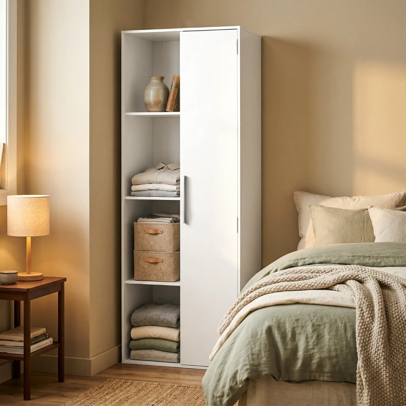 HOMCOM 4-stöckiges Bücherregal mit verstellbaren Regalböden, Regal mit Schrank und Türen für Wohnzimmer, Arbeitszimmer, Weiß
