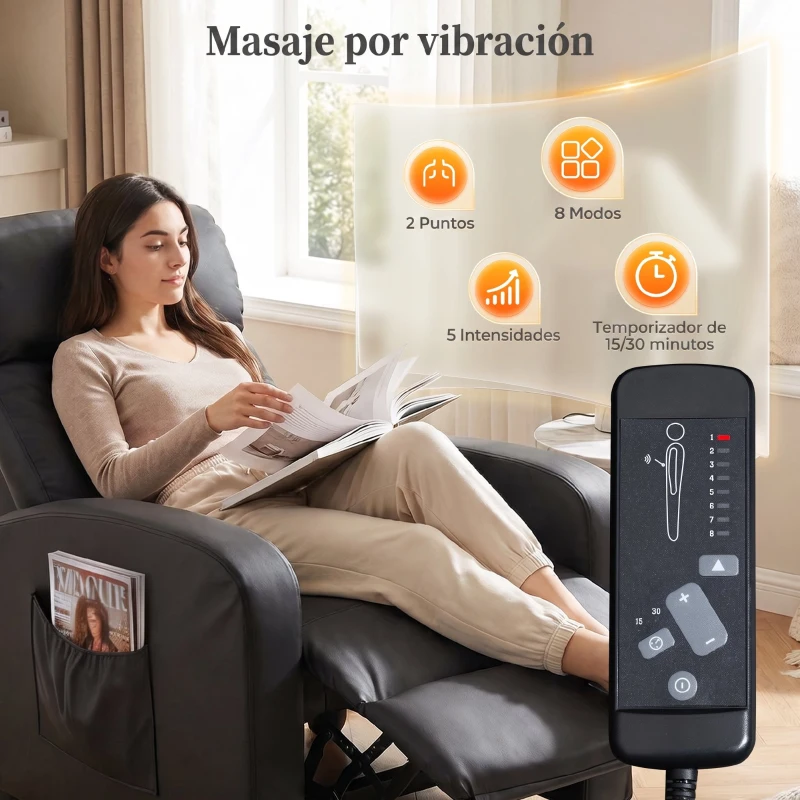 HOMCOM Sillón de Masaje Reclinable con Mando a Distancia Bolsillo Lateral y Temporizador Tapizado en PU 68x88x98 cm Negro