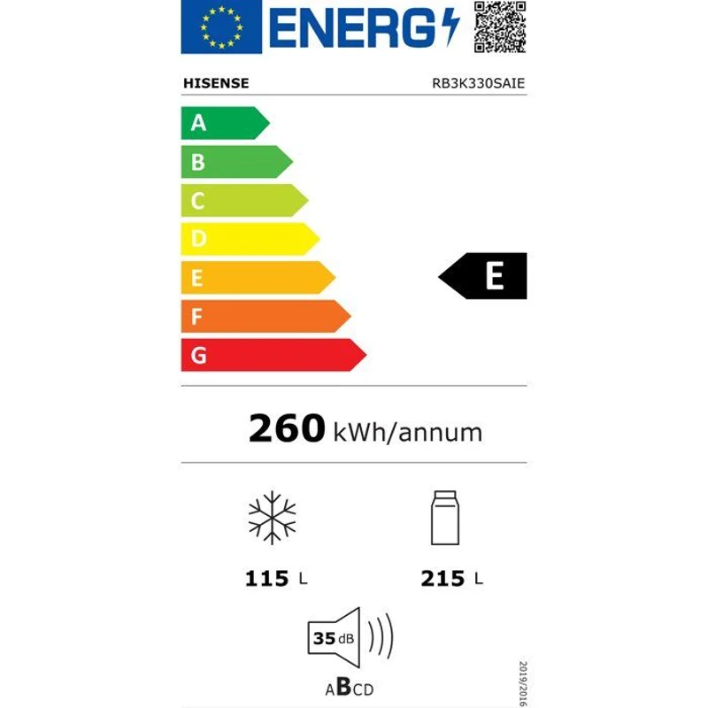 Réfrigérateur Combiné - HISENSE - RB3K330SAIE - 330 L - Enchassable Classe E - 59,5 x 60 x 185 cm - Inox